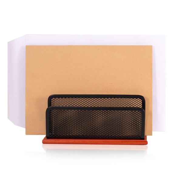 Półka na listy metalowa z drewnem czarny