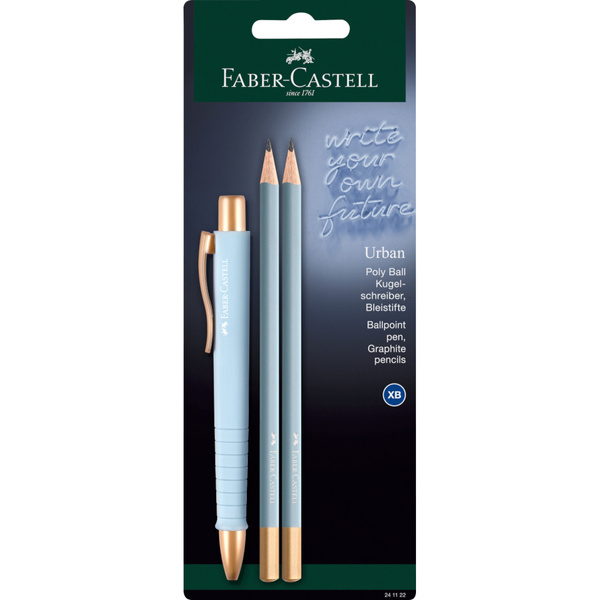 Długopis automatyczny Faber Castell Poly Ball Urban + 2 ołówki skyblue