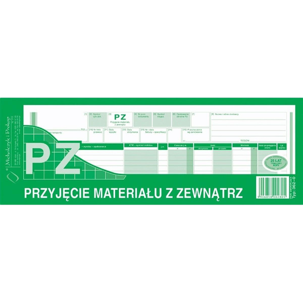 Druk PZ przyjęcie materiałów z zewnątrz 1/2 A4