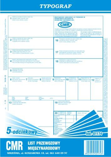 CMR 5-odcinkowy A4 oryginał + 4 kopie