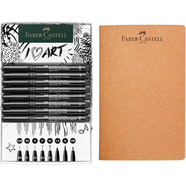 Zestaw pisaków Pitt Artist Pen Black Faber Castell ze szkicownikiem 8 sztuk