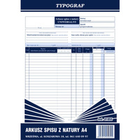 Druk arkusz spisu z natury A4