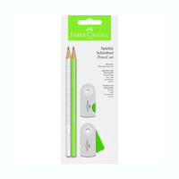 Zestaw Faber Castell ołówek temperówka gumka Sparkle Sleeve neonowy zielony