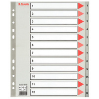 Przekładki do segregatora A4+ Maxi PP numeryczne 1-12 szare Esselte
