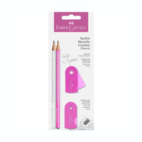 Zestaw Faber Castell ołówek temperówka gumka Sparkle Pearly Sleeve różowy