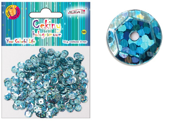 Cekiny hologramowe niebieskie 10mm 10g