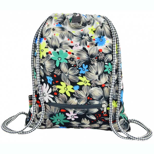 Plecak na sznurkach Stright SO11 Flowers Black Czarne Kwiaty