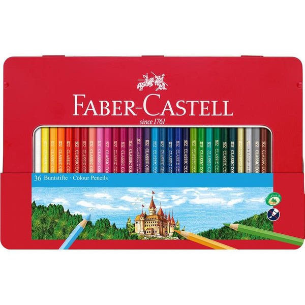 Kredki ołówkowe Faber Castell Zamek 36 kolorów metalowe opakowanie