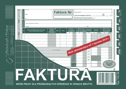Faktura VAT wzór pełny dla prowadzących sprzedaż w cenach brutto A5 oryginał + kopia