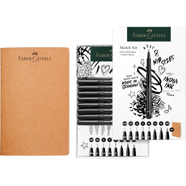 Zestaw pisaków Pitt Artist Pen Black Faber Castell ze szkicownikiem 8 sztuk