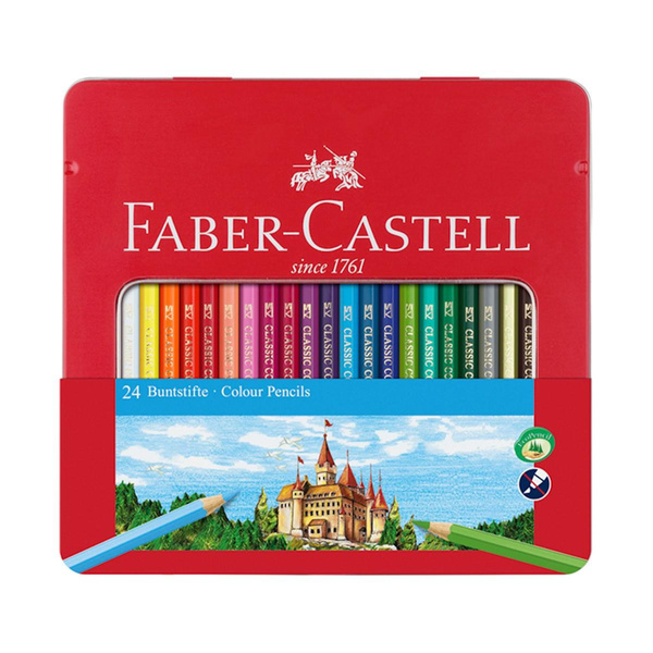 Kredki ołówkowe Faber Castell Zamek 24 kolory metalowe opakowanie