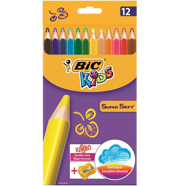 Kredki Bic Kids Super Soft 12 kolorów temperówka