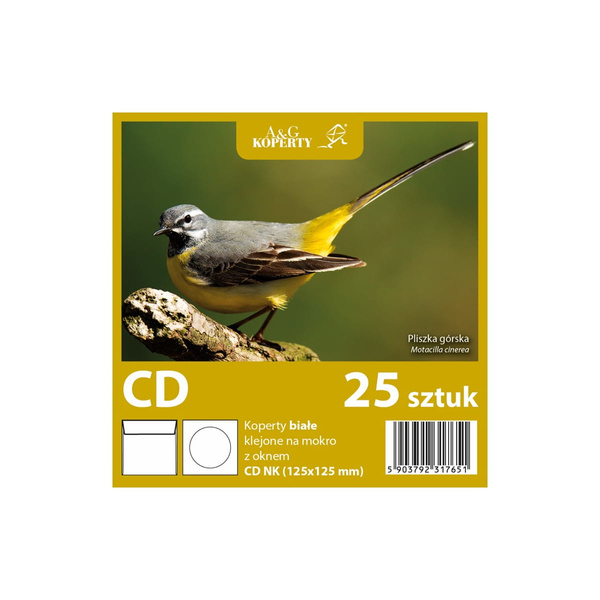 Koperty CD/DVD (124x124 mm) białe NK okno - 25 sztuk