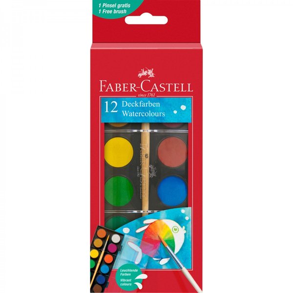 Farby akwarelowe 12 kolorów z pędzelkiem Faber Castell