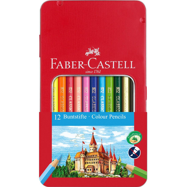 Kredki ołówkowe Faber Castell Zamek 12 kolorów metalowe opakowanie