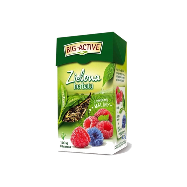 Herbata Big Active zielona z maliną liściasta 100g