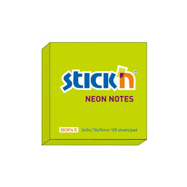 Karteczki samoprzylepne Stick`n 76x76mm neonowe kolory zielony