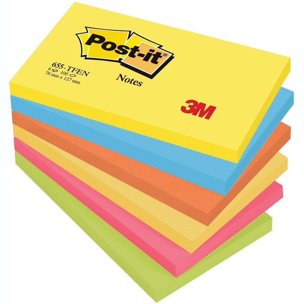 Karteczki samoprzylepne 127x76mm Post-it 3M 6x100 kartek 655-TFEN