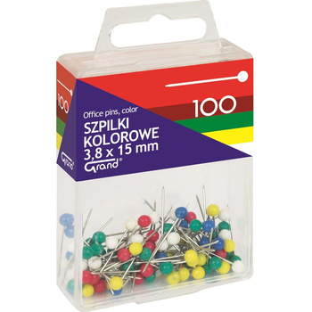 Szpilki kolorowe 15mm Grand T4 w pudełku 100 sztuk