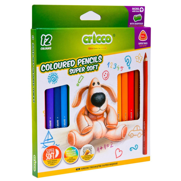 Kredki ołówkowe trójkątne Cricco Jumbo Super Soft 12 kolorów