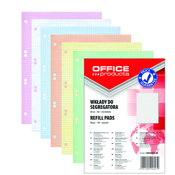 Wkład do segregatora A4 w kratkę 50 kartek kolorowy Office Products