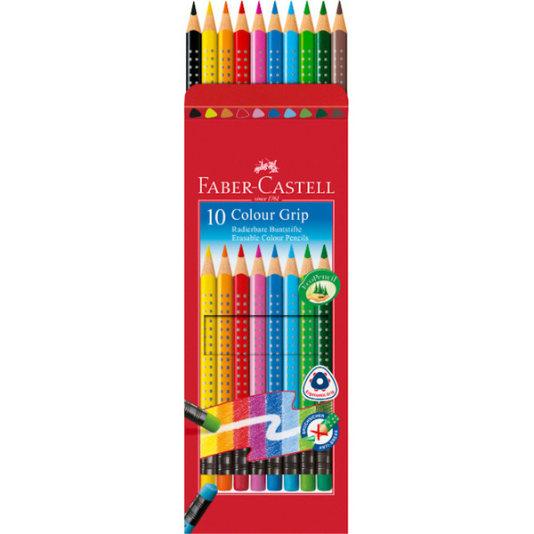 Kredki ołówkowe Faber Castell 2001 Grip 10 kolorów z gumką