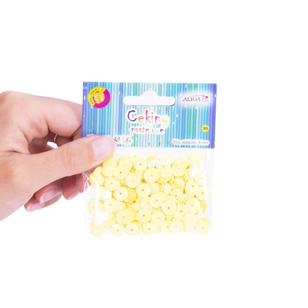 Cekiny pastelowe żółte 8mm 10g