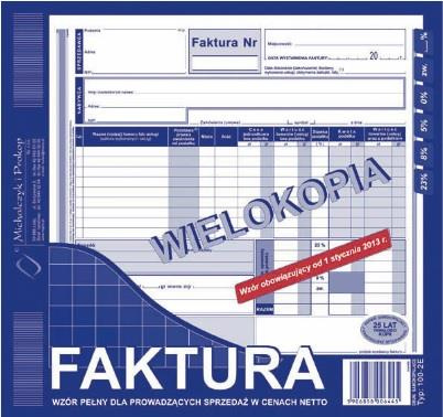 Faktura VAT wzór pełny dla prowadzących sprzedaż w cenach netto 2/3 A4