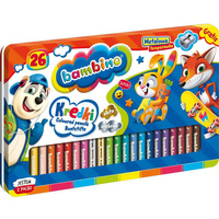 Kredki Bambino 26 kolorów w drewnie z temperówką w metalowym opakowaniu