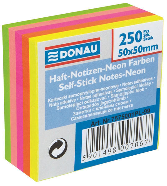 Karteczki samoprzylepne 50x50mm Donau kostka mini mix kolorów neonowych