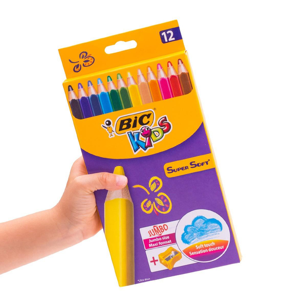 Kredki Bic Kids Super Soft 12 kolorów temperówka