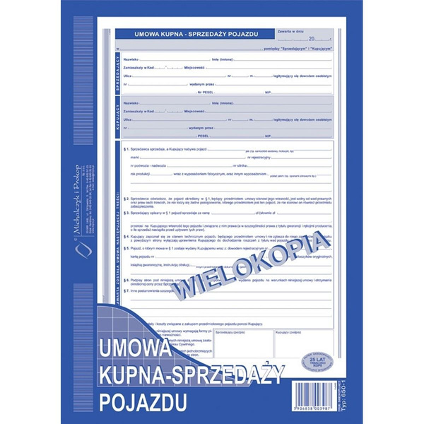 Druk umowa kupna- sprzedaży pojazdu A4 wielokopia