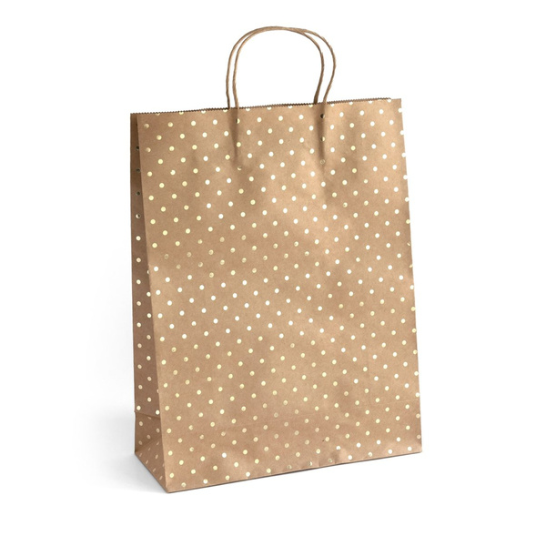 Torba ozdobna Kraft złote kropki L 33x10x24