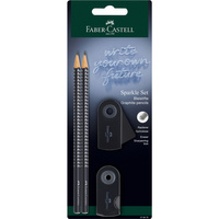 Zestaw 2 ołówków Sparkle Black z gumką i temperówką sleeve mini Faber Castell czarny
