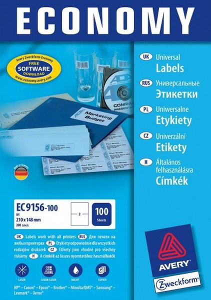 Etykiety samoprzylepne Avery Zweckform Economy uniwersalne białe 210x297mm