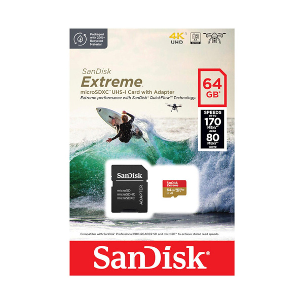 Karta pamięci Extreme microSDXC 64 GB A2 V30 UHS-I U3 z adapterem SanDisk