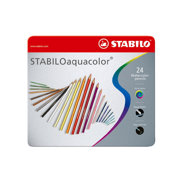 Kredki akwarelowe Aquacolor Stabilo 24 kolory metalowe opakowanie