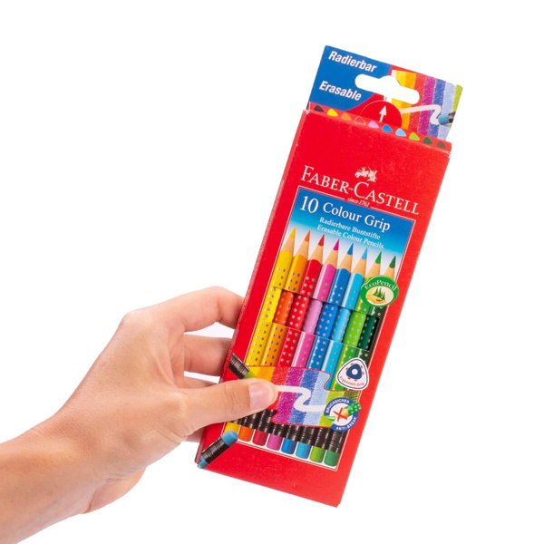 Kredki ołówkowe Faber Castell 2001 Grip 10 kolorów z gumką