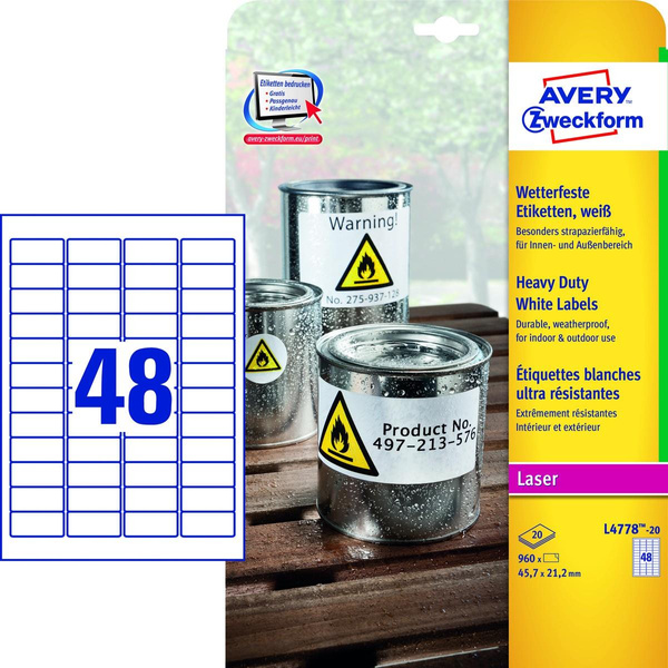 Etykiety samoprzylepne Avery Zweckform Heavy Duty białe 45.7x21.2mm