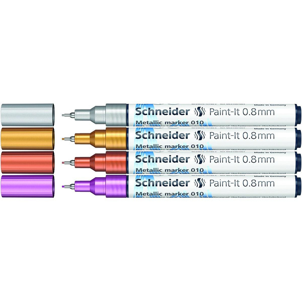 Marker akrylowy Schneider Paint-It Metallic 0,8mm 4 kolory (srebrny złoty miedziany fioletowy)