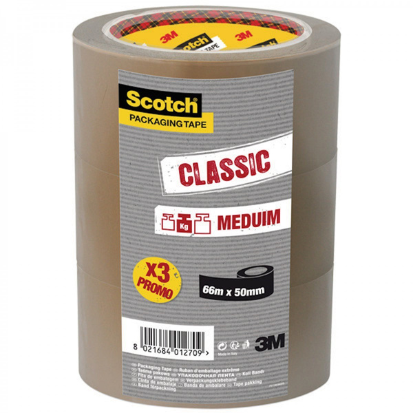 Taśma pakowa Scotch Hot-Melt 50mm x 66m brązowa 3 sztuki
