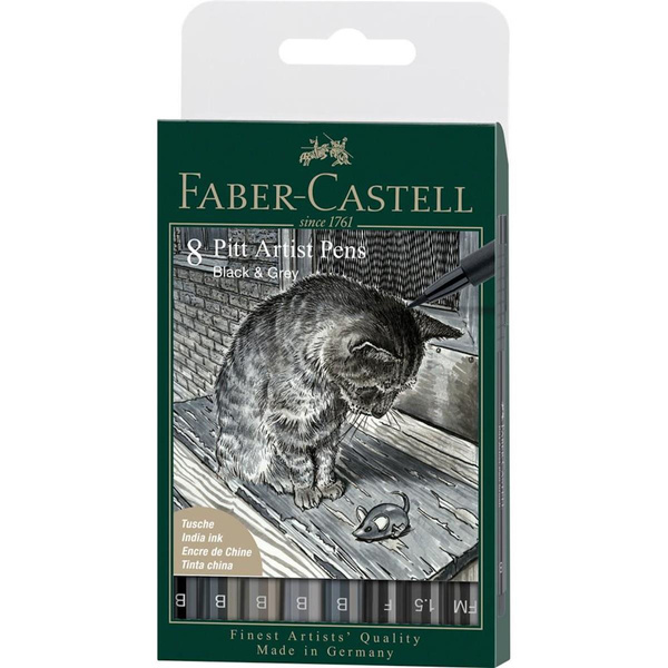 Zestaw pisaków Pitt Artist Pen B Grey Black Faber Castell 8 sztuk