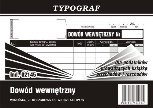 Dowód wewnętrzny dla podatników prowadzących podatkową książkę przychodów i rozchodów