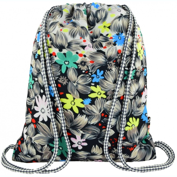Plecak na sznurkach Stright SO11 Flowers Black Czarne Kwiaty