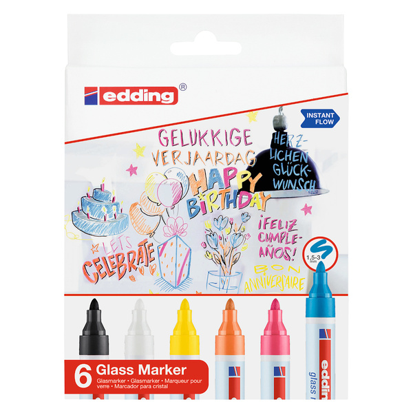 Marker do powierzchni szklanych E-95 Edding 6 kolorów