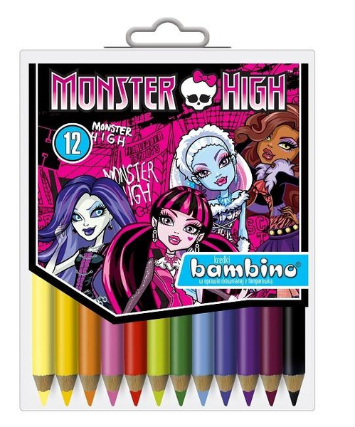 Kredki Bambino Monster High 12 kolorów w drewnie + temperówka