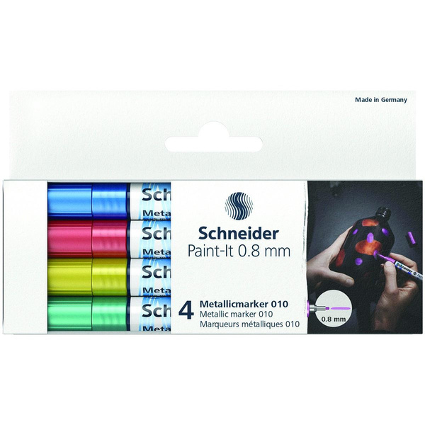 Marker akrylowy Schneider Paint-It Metallic 0,8mm 4 kolory (niebieski czerwony żółty zielony)