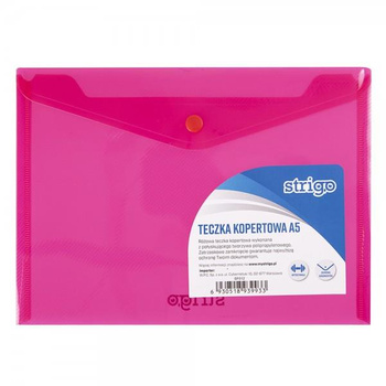 Teczka kopertowa A5 Strigo PP pozioma na zatrzask różowy