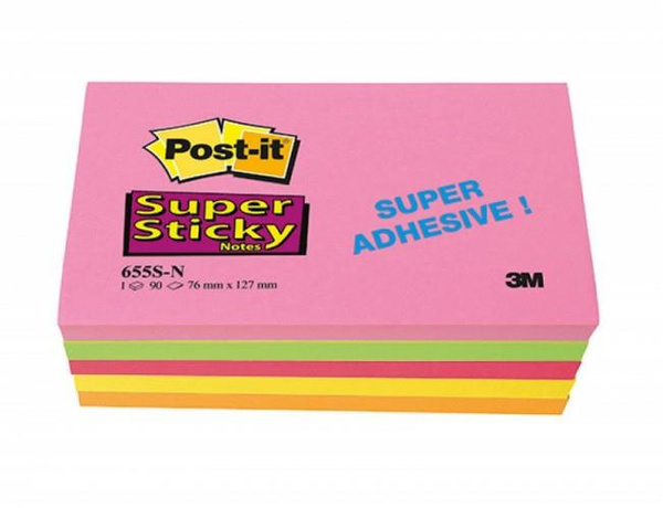 Karteczki samoprzylepne 127x76mm Post-it Super Sticky neonowe