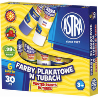 Farby plakatowe w tubkach 6 kolorów 30ml Astra